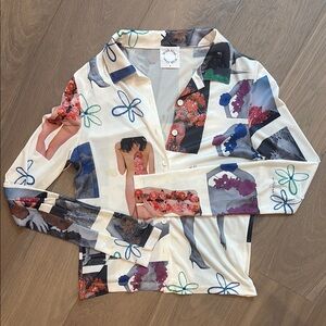 With Jean Multicolor Graphic Button Down With Jean Bobbie Shirt - Size S